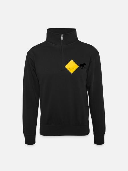 Elch Schild - Unisex Pullover mit Zip-Kragen - Schwarz