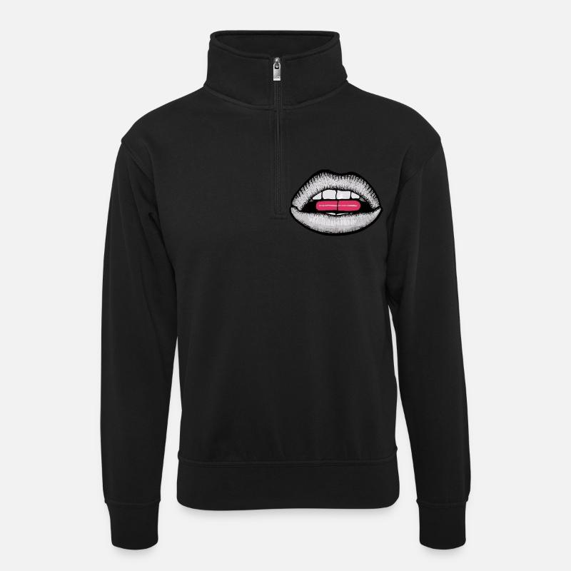 Mund Tablette - Unisex Pullover mit Zip-Kragen - Schwarz