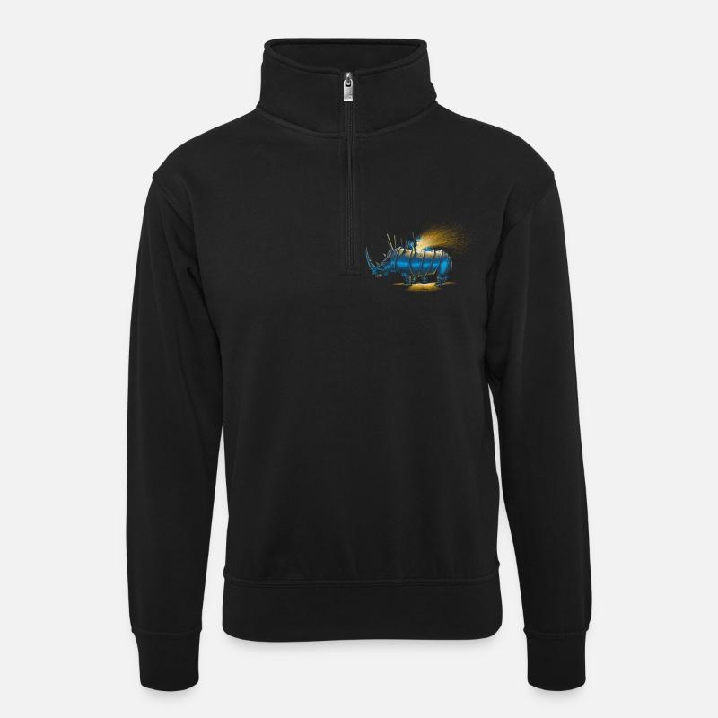 Saved rhino - Unisex Pullover mit Zip-Kragen - Schwarz