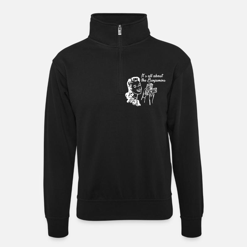All about the Benjamins - Unisex sweater with zip collar - black