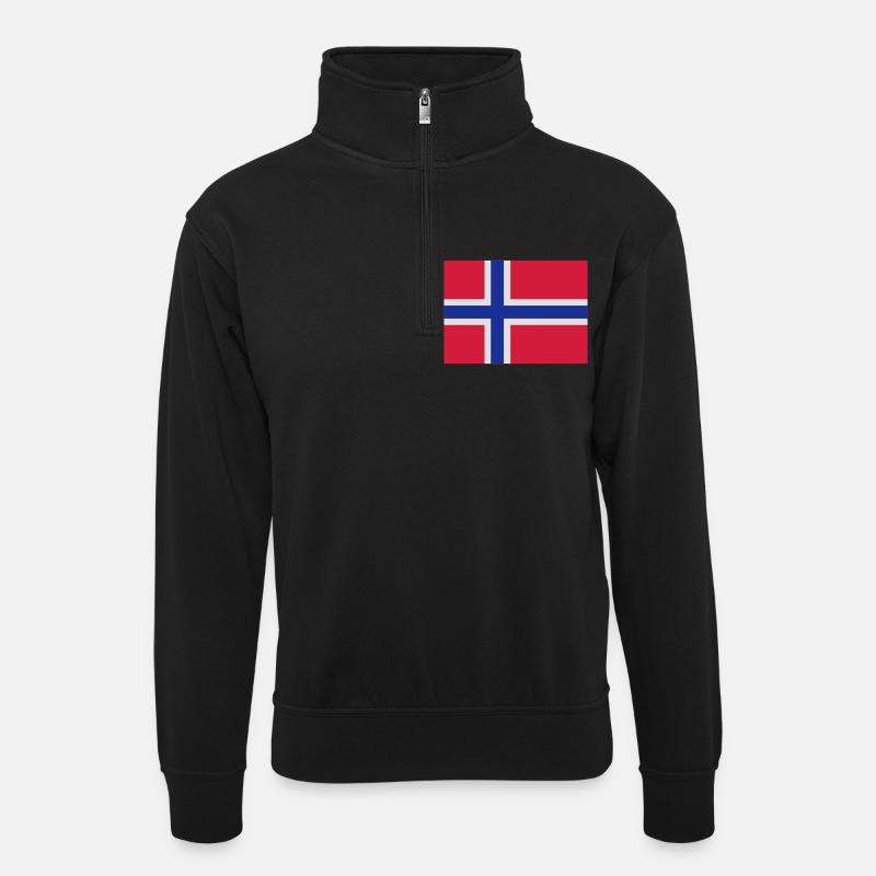 Norwegen - Unisex Pullover mit Zip-Kragen - Schwarz