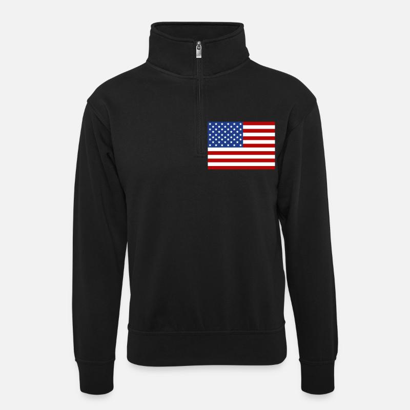 usa - Unisex Pullover mit Zip-Kragen - Schwarz