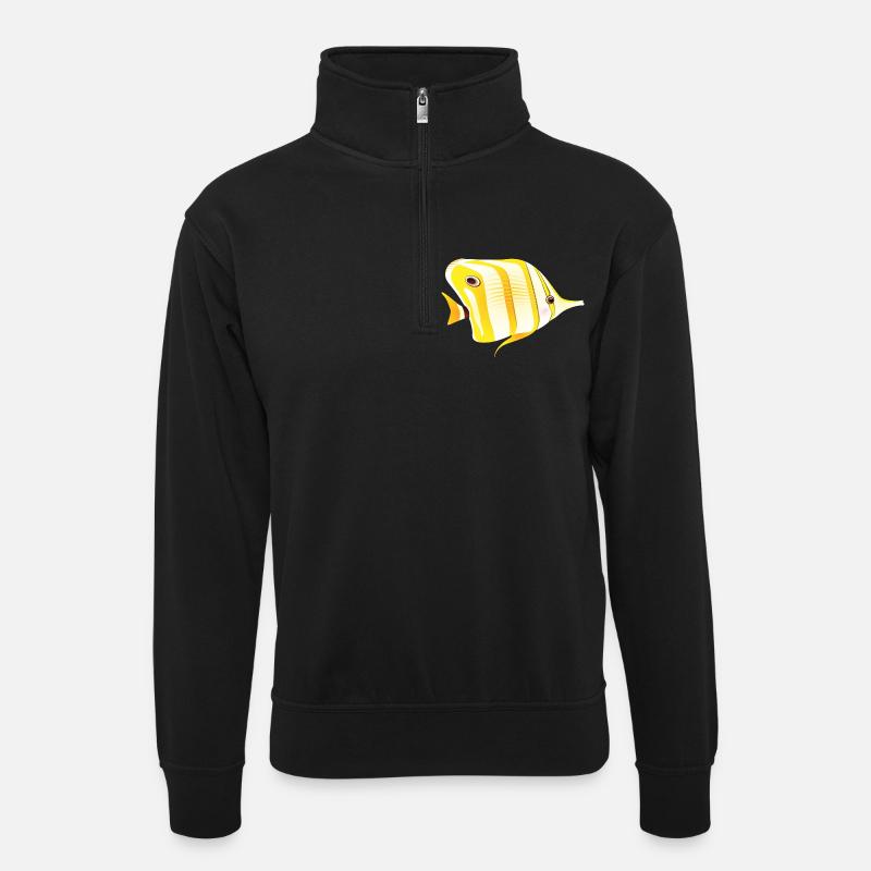 Fisch - Unisex Pullover mit Zip-Kragen - Schwarz