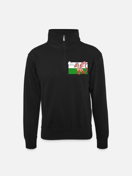 Puffing Welsh Dragon - Gregory - Unisex sweater with zip collar - black