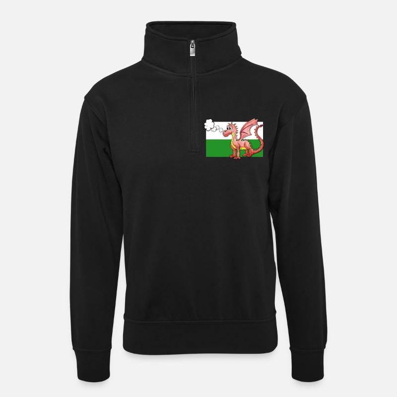 Puffing Welsh Dragon - Gregory - Unisex sweater with zip collar - black
