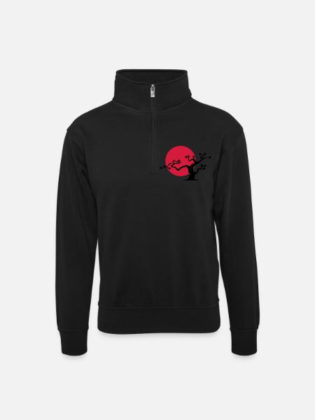 japanischer_baum - Unisex sweater with zip collar - black