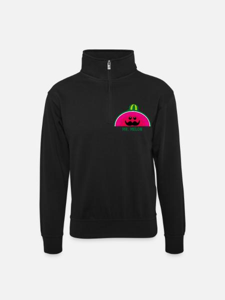 Mr. Melon - Unisex Pullover mit Zip-Kragen - Schwarz