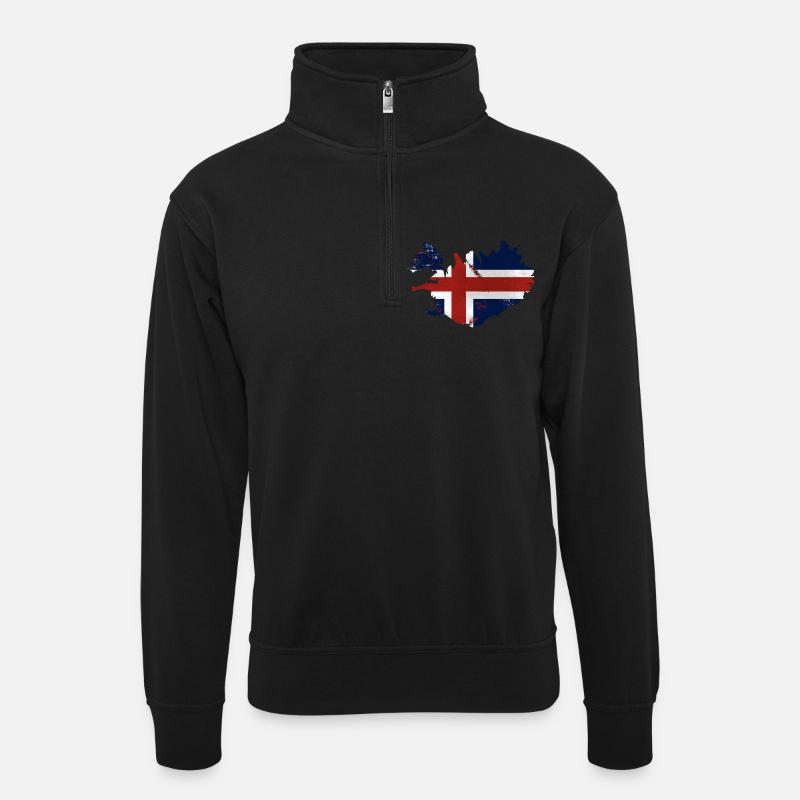 Iceland Flag Map - Unisex Pullover mit Zip-Kragen - Schwarz