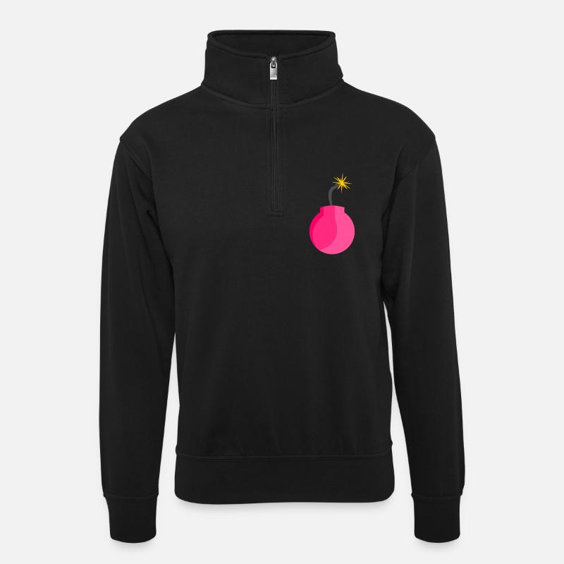 Bomb icon pink - Unisex sweater with zip collar - black