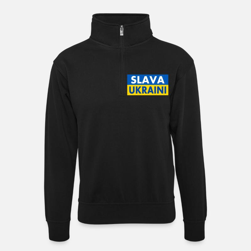 Slava ukraini - Unisex Pullover mit Zip-Kragen - Schwarz