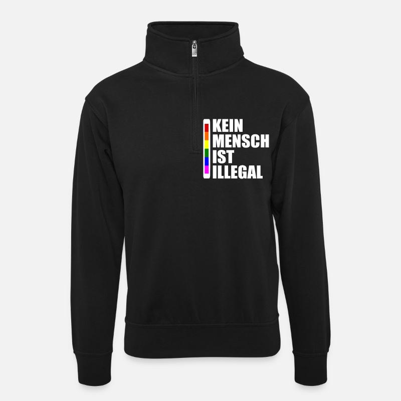 Kein mensch ist illegal - Unisex Pullover mit Zip-Kragen - Schwarz