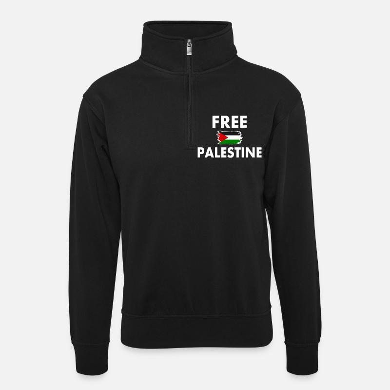 Free palestine - Unisex sweater with zip collar - black