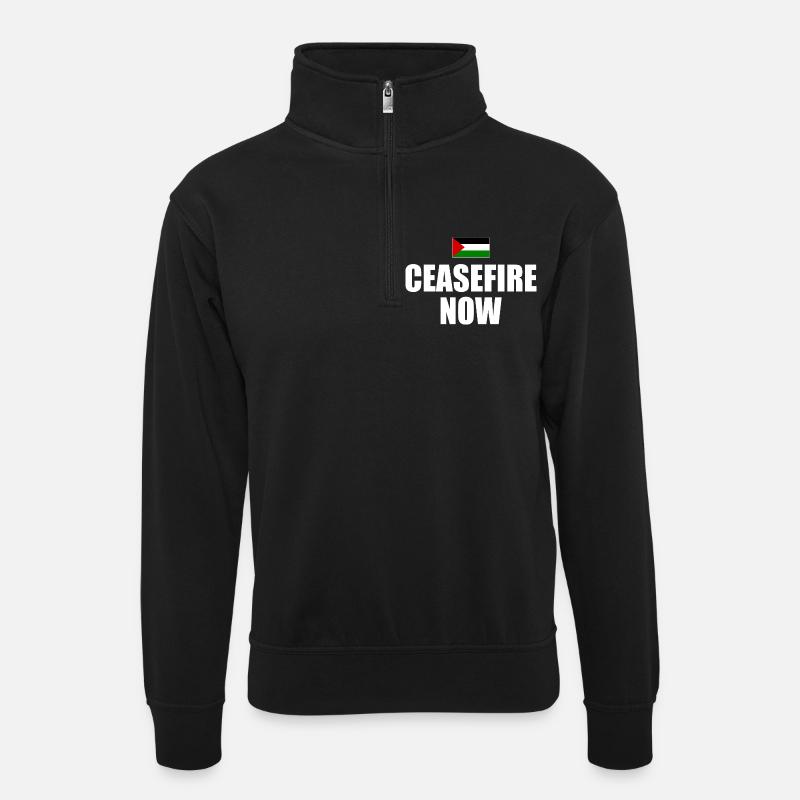 ceasefire now - Unisex sweater with zip collar - black