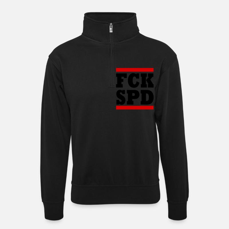 Fck spd - Unisex Pullover mit Zip-Kragen - Schwarz