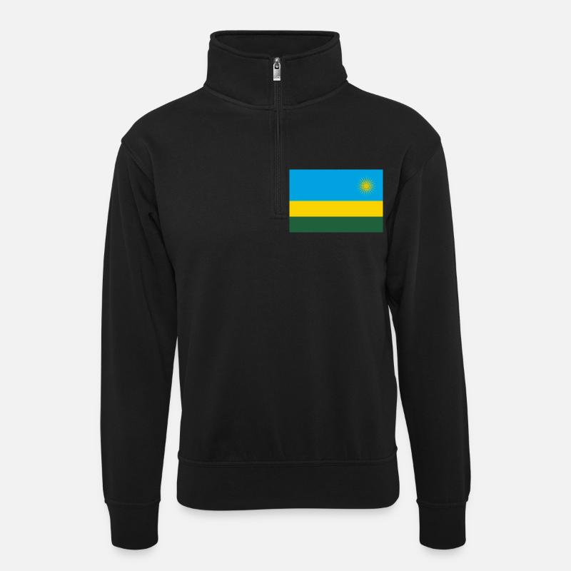 Ruanda - Unisex Pullover mit Zip-Kragen - Schwarz