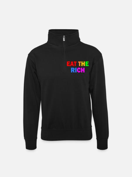 Eat the rich - Unisex sweater with zip collar - black