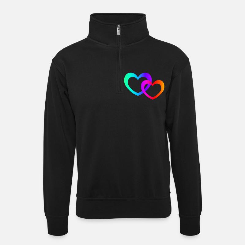 bunte Herzen - Unisex Pullover mit Zip-Kragen - Schwarz