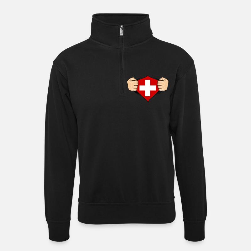 Conception du drapeau suisse - Sweat col montant zippé unisexe - noir