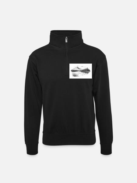 Bergpanorama hinter See - Unisex Pullover mit Zip-Kragen - Schwarz