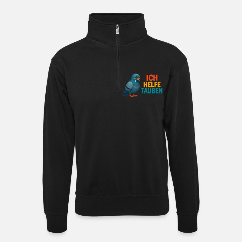 I help pigeons - Unisex sweater with zip collar - black