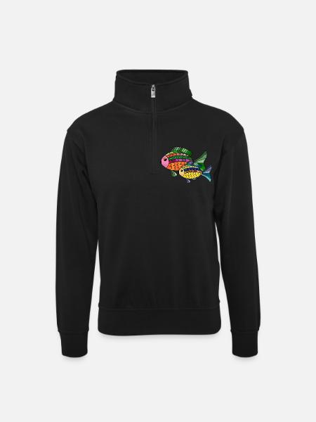 Fische - Unisex Pullover mit Zip-Kragen - Schwarz
