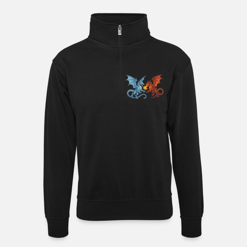 Drachenkampf - Unisex Pullover mit Zip-Kragen - Schwarz