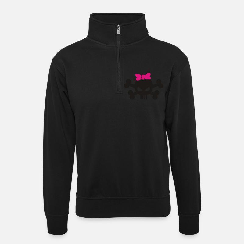 Girlie Skull - Unisex Pullover mit Zip-Kragen - Schwarz