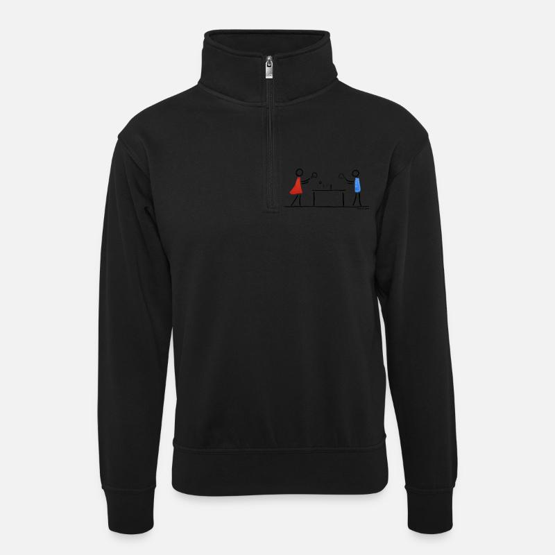 tischtennis - Unisex Pullover mit Zip-Kragen - Schwarz