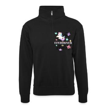 Die Königin der Einhörner! - Unisex Pullover mit Zip-Kragen - Schwarz - Vorne