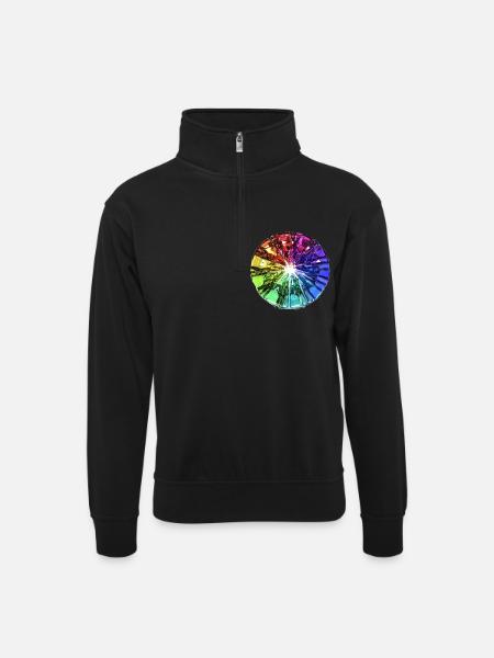 Bunter Stein - Unisex Pullover mit Zip-Kragen - Schwarz