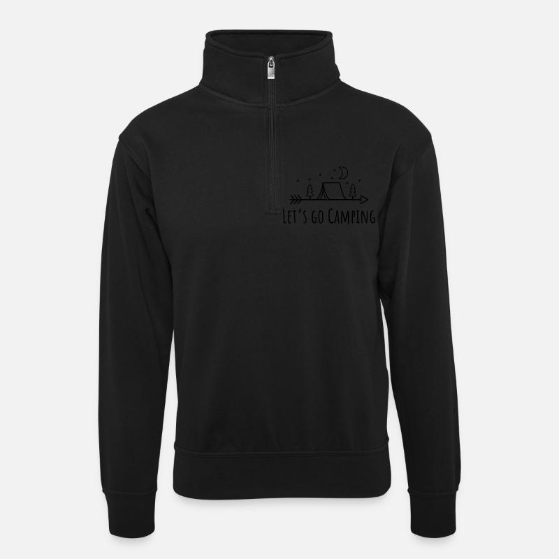 Camping - Unisex Pullover mit Zip-Kragen - Schwarz