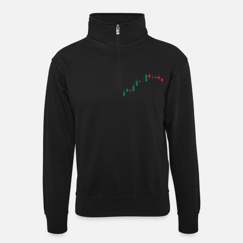 Stocks Chart Trading - Unisex Pullover mit Zip-Kragen - Schwarz