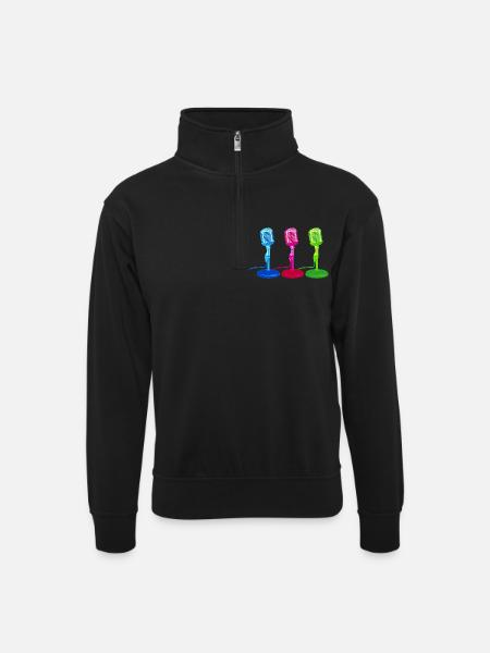 Microphone Mikrofon Retro Nostalgie - Unisex Pullover mit Zip-Kragen - Schwarz