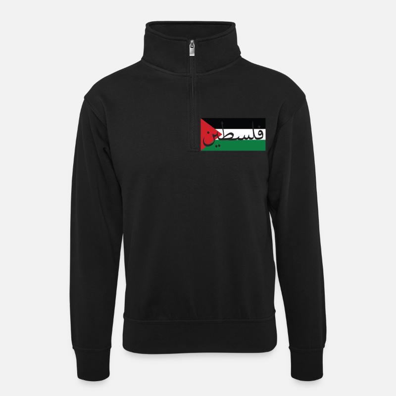Palestine - Unisex Pullover mit Zip-Kragen - Schwarz