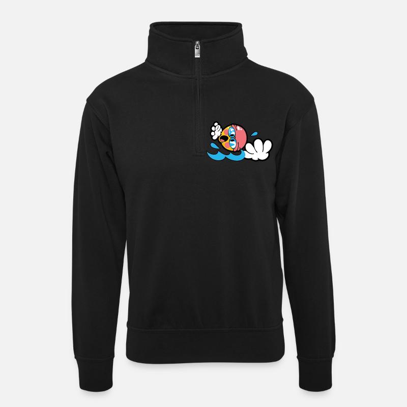 Smiley Swimming - Unisex sweater with zip collar - black
