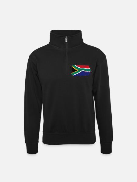 South Africa Flag - Unisex Pullover mit Zip-Kragen - Schwarz