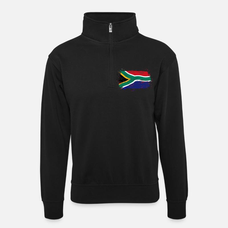 South Africa Flag - Unisex Pullover mit Zip-Kragen - Schwarz