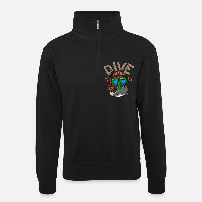 Dive-Tiki - Unisex Pullover mit Zip-Kragen - Schwarz