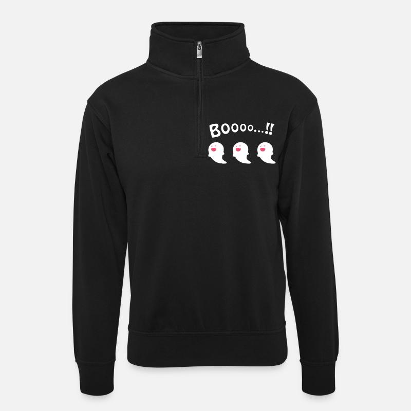 Booo Geist - Unisex Pullover mit Zip-Kragen - Schwarz