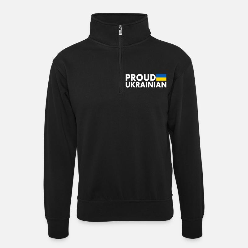 Proud ukrainian - Unisex sweater with zip collar - black
