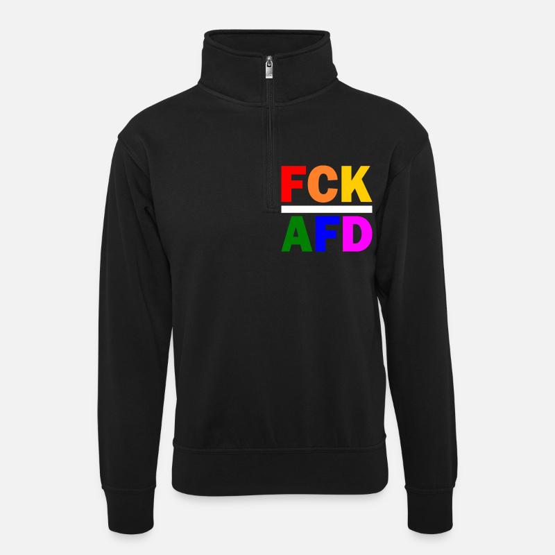 Fck afd - Unisex Pullover mit Zip-Kragen - Schwarz