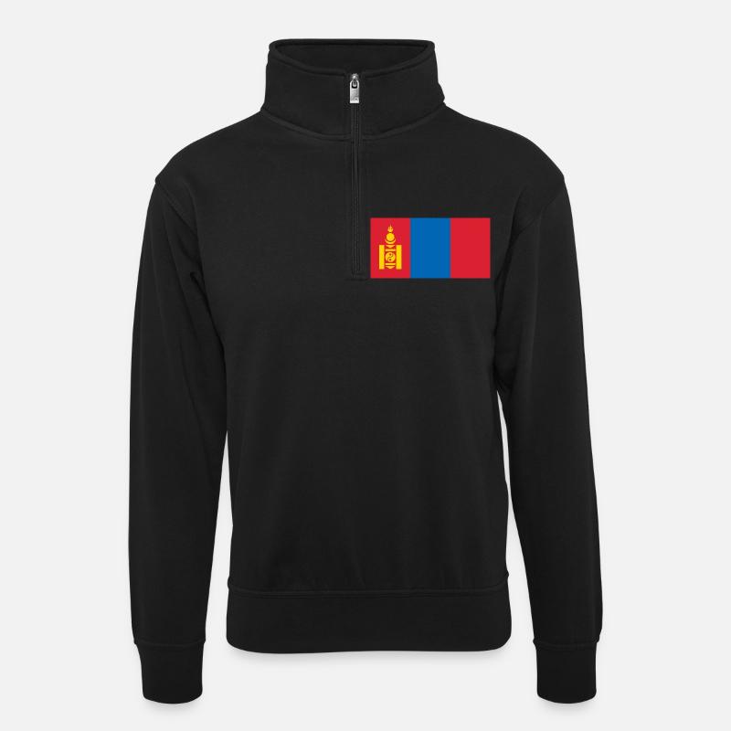 Mongolei - Unisex Pullover mit Zip-Kragen - Schwarz