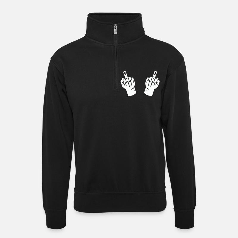 mittelfinger hand 2 - Unisex Pullover mit Zip-Kragen - Schwarz