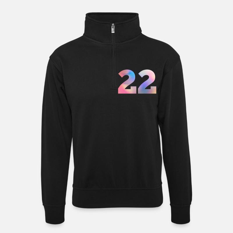 Bunte Zahl 22 - Unisex Pullover mit Zip-Kragen - Schwarz