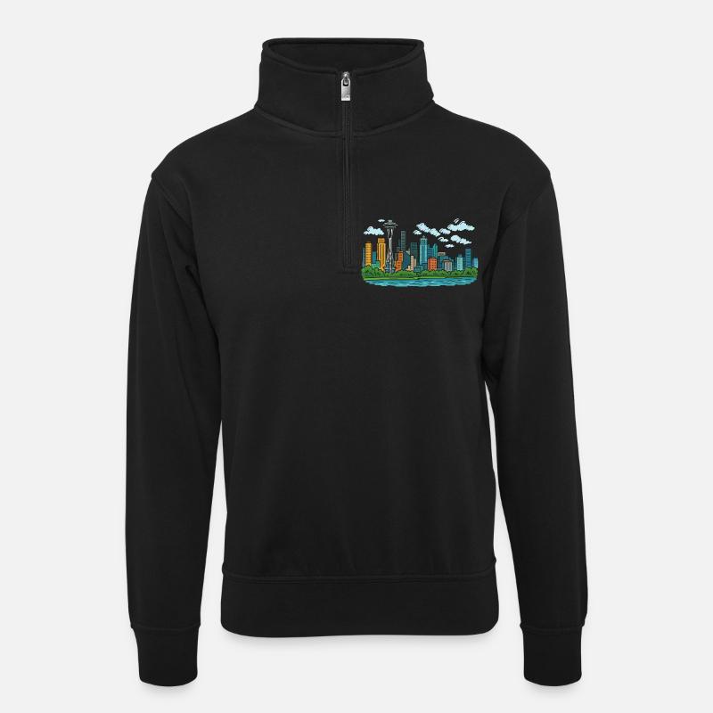 Ville de Seattle - Sweat col montant zippé unisexe - noir