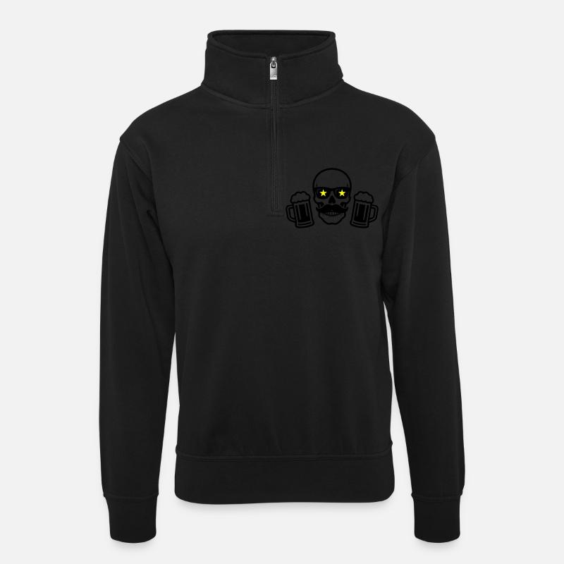 Bier Skelett Party - Unisex Pullover mit Zip-Kragen - Schwarz