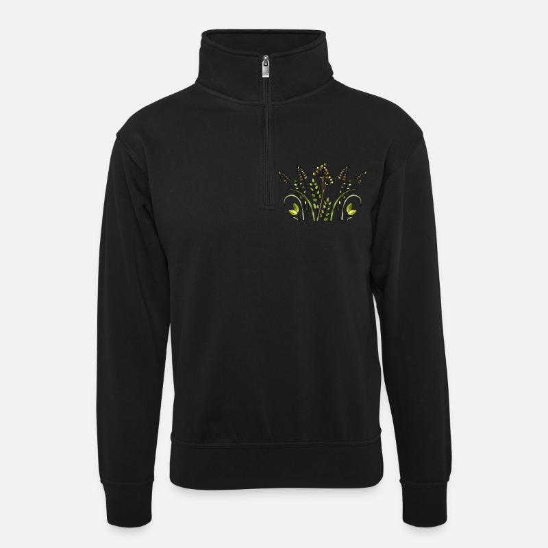 Blumen - Unisex Pullover mit Zip-Kragen - Schwarz