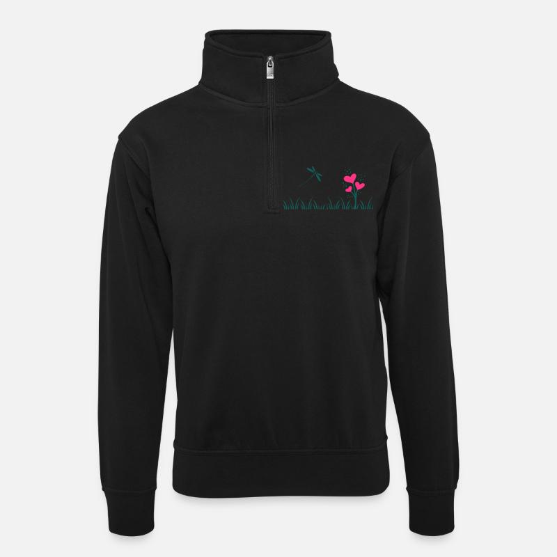 Herzblumen Wiese - Unisex Pullover mit Zip-Kragen - Schwarz