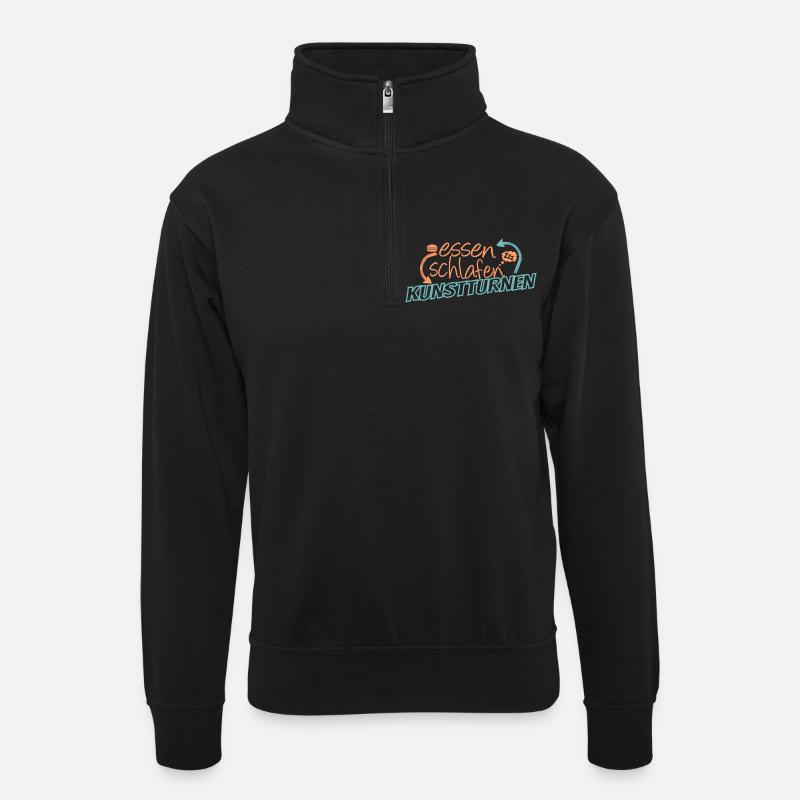 Essen Schlafen Kunstturnen - Unisex Pullover mit Zip-Kragen - Schwarz