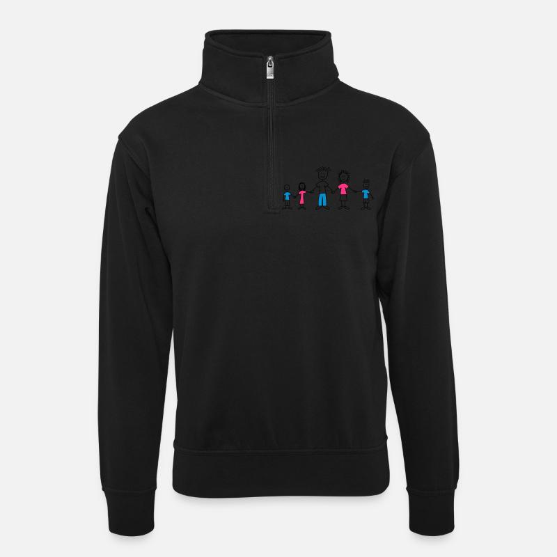 doodle_family_3c - Unisex Pullover mit Zip-Kragen - Schwarz
